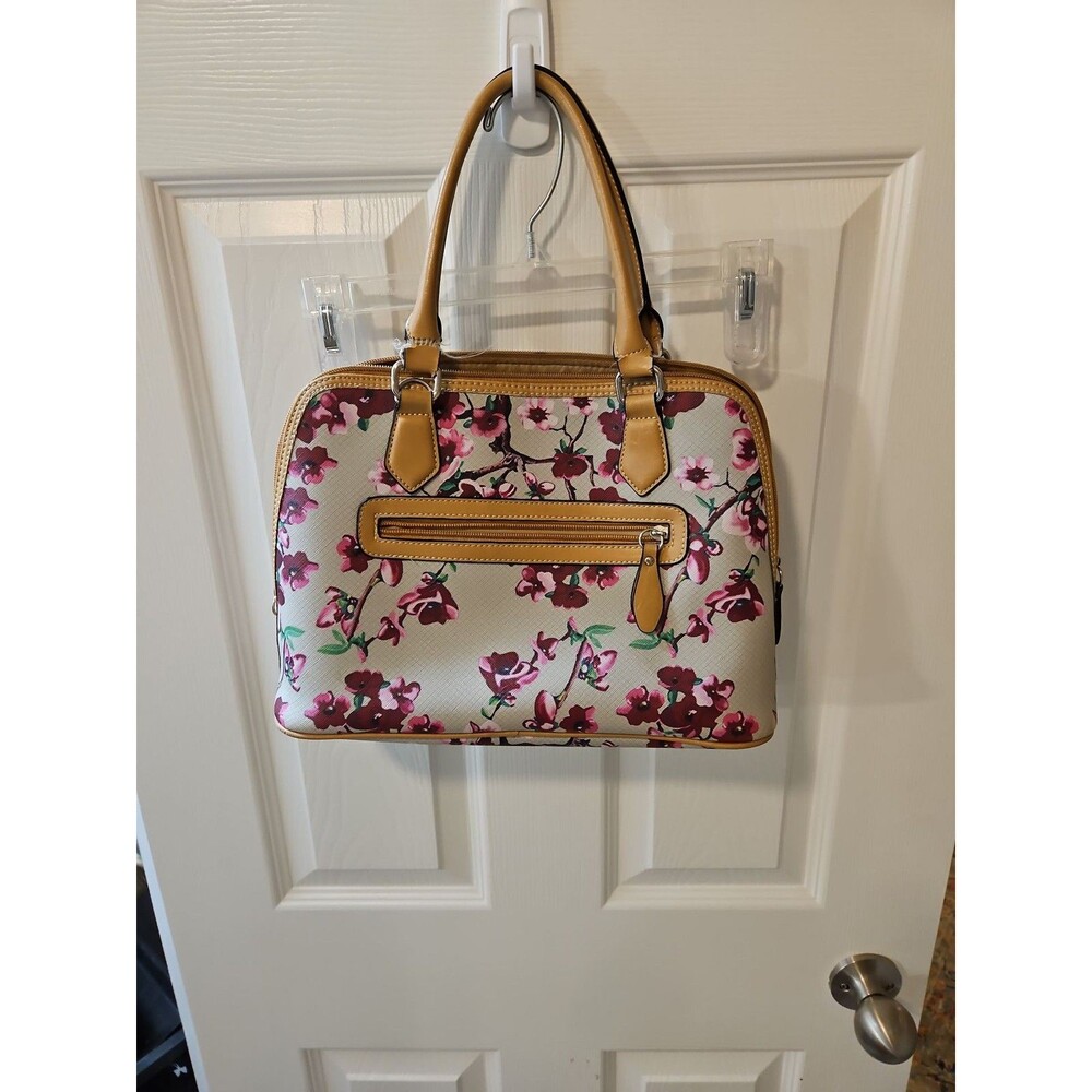 Giani Bernini Floral Print Satchel Handbag Tan and Pink